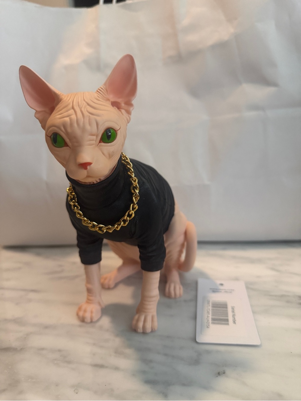 JW PEI Sphynx Figurine in Black Sweater with Gold Chain